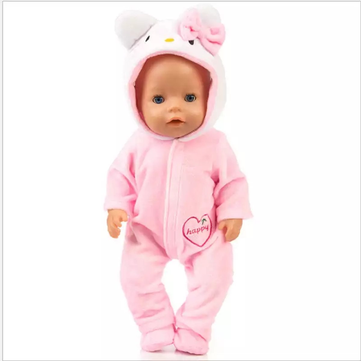 Poppenkleertjes | Geschikt voor Baby Born | Muis onesie met slofjes | Roze | Happy | Pyjama